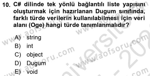 Veri Yapıları Dersi 2025 - 2026 Yılı (Final) Dönem Sonu Sınav Soruları 10. Soru
