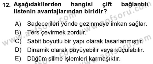 Veri Yapıları Dersi 2025 - 2026 Yılı (Final) Dönem Sonu Sınav Soruları 12. Soru