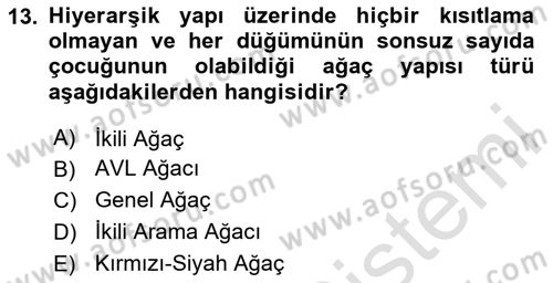 Veri Yapıları Dersi 2025 - 2026 Yılı (Final) Dönem Sonu Sınav Soruları 13. Soru