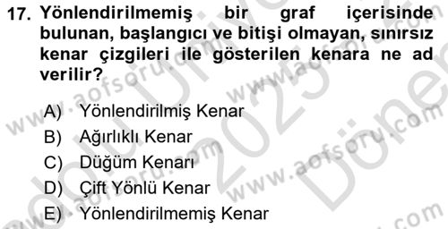 Veri Yapıları Dersi 2025 - 2026 Yılı (Final) Dönem Sonu Sınav Soruları 17. Soru