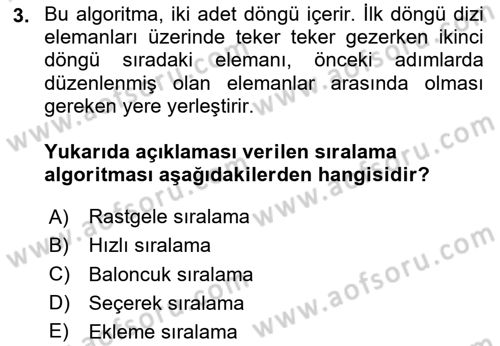 Veri Yapıları Dersi 2025 - 2026 Yılı (Final) Dönem Sonu Sınav Soruları 3. Soru