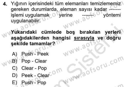 Veri Yapıları Dersi 2025 - 2026 Yılı (Final) Dönem Sonu Sınav Soruları 4. Soru