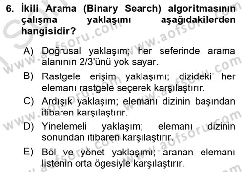 Veri Yapıları Dersi 2025 - 2026 Yılı (Final) Dönem Sonu Sınav Soruları 6. Soru