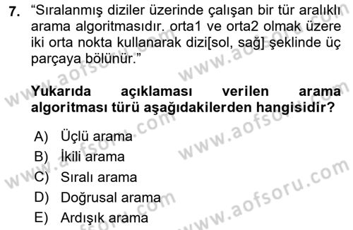 Veri Yapıları Dersi 2025 - 2026 Yılı (Final) Dönem Sonu Sınav Soruları 7. Soru