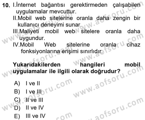 Mobil Uygulama Geliştirme Dersi 2022 - 2023 Yılı (Vize) Ara Sınavı 10. Soru