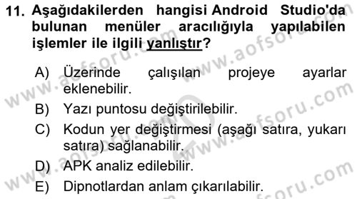 Mobil Uygulama Geliştirme Dersi 2022 - 2023 Yılı (Vize) Ara Sınavı 11. Soru