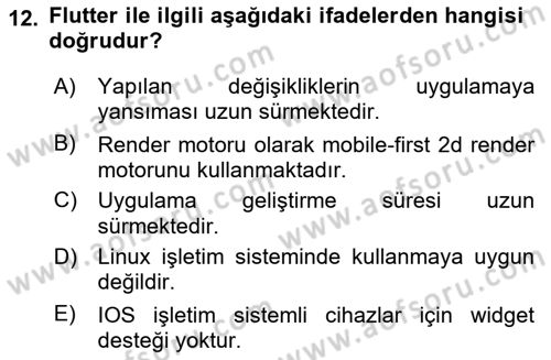 Mobil Uygulama Geliştirme Dersi 2022 - 2023 Yılı (Vize) Ara Sınavı 12. Soru