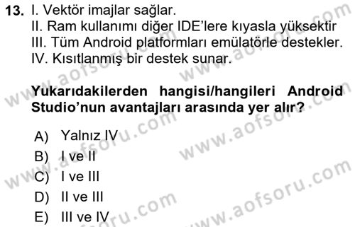 Mobil Uygulama Geliştirme Dersi 2022 - 2023 Yılı (Vize) Ara Sınavı 13. Soru