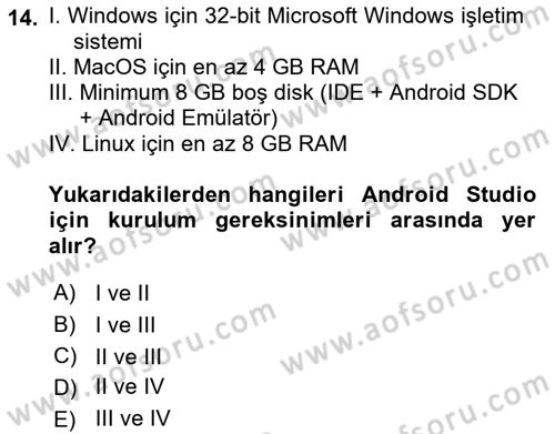 Mobil Uygulama Geliştirme Dersi 2022 - 2023 Yılı (Vize) Ara Sınavı 14. Soru
