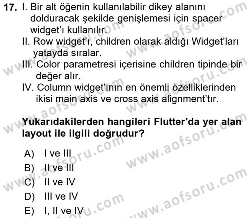 Mobil Uygulama Geliştirme Dersi 2022 - 2023 Yılı (Vize) Ara Sınavı 17. Soru