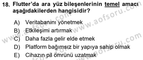 Mobil Uygulama Geliştirme Dersi 2022 - 2023 Yılı (Vize) Ara Sınavı 18. Soru