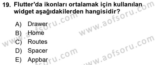 Mobil Uygulama Geliştirme Dersi 2022 - 2023 Yılı (Vize) Ara Sınavı 19. Soru