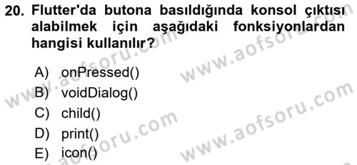 Mobil Uygulama Geliştirme Dersi 2022 - 2023 Yılı (Vize) Ara Sınavı 20. Soru