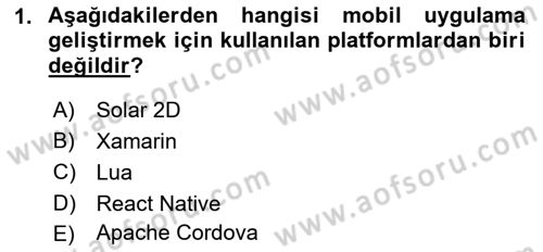 Mobil Uygulama Geliştirme Dersi 2022 - 2023 Yılı (Final) Dönem Sonu Sınav Soruları 1. Soru