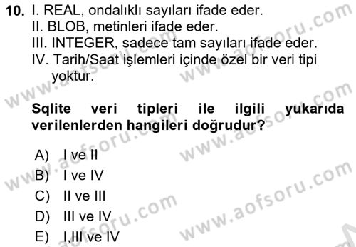 Mobil Uygulama Geliştirme Dersi 2022 - 2023 Yılı (Final) Dönem Sonu Sınav Soruları 10. Soru