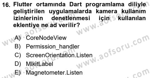 Mobil Uygulama Geliştirme Dersi 2022 - 2023 Yılı (Final) Dönem Sonu Sınav Soruları 16. Soru