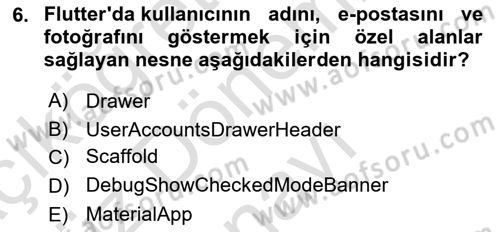 Mobil Uygulama Geliştirme Dersi 2022 - 2023 Yılı (Final) Dönem Sonu Sınav Soruları 6. Soru