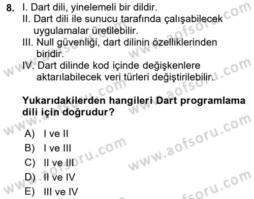 Mobil Uygulama Geliştirme Dersi 2022 - 2023 Yılı (Final) Dönem Sonu Sınav Soruları 8. Soru