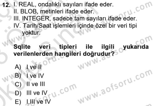 Mobil Uygulama Geliştirme Dersi 2022 - 2023 Yılı Yaz Okulu Sınav Soruları 12. Soru