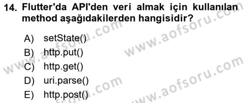 Mobil Uygulama Geliştirme Dersi 2022 - 2023 Yılı Yaz Okulu Sınav Soruları 14. Soru