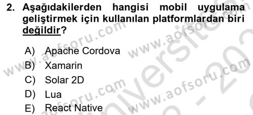 Mobil Uygulama Geliştirme Dersi 2022 - 2023 Yılı Yaz Okulu Sınav Soruları 2. Soru