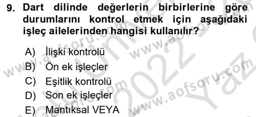 Mobil Uygulama Geliştirme Dersi 2022 - 2023 Yılı Yaz Okulu Sınav Soruları 9. Soru