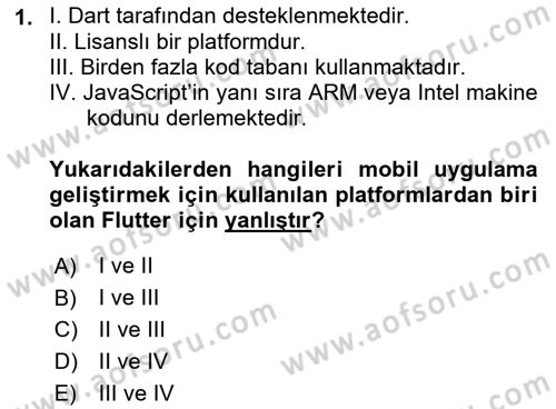 Mobil Uygulama Geliştirme Dersi Ara Sınavı Deneme Sınav Soruları 1. Soru