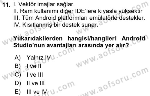 Mobil Uygulama Geliştirme Dersi Ara Sınavı Deneme Sınav Soruları 11. Soru