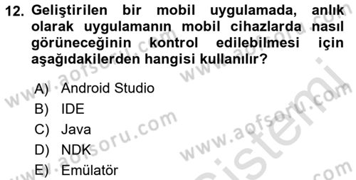 Mobil Uygulama Geliştirme Dersi Ara Sınavı Deneme Sınav Soruları 12. Soru