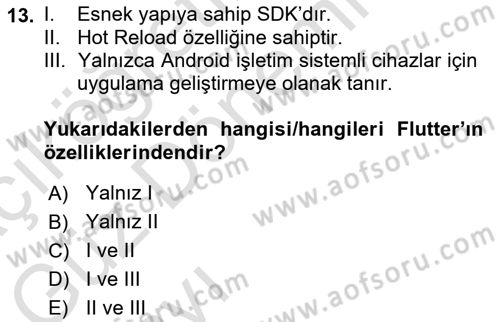 Mobil Uygulama Geliştirme Dersi Ara Sınavı Deneme Sınav Soruları 13. Soru