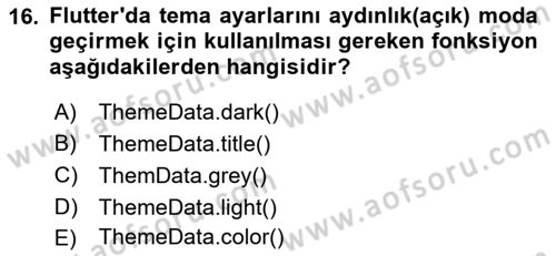 Mobil Uygulama Geliştirme Dersi Ara Sınavı Deneme Sınav Soruları 16. Soru