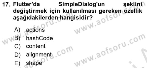 Mobil Uygulama Geliştirme Dersi Ara Sınavı Deneme Sınav Soruları 17. Soru
