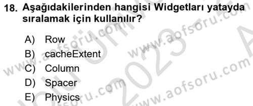 Mobil Uygulama Geliştirme Dersi Ara Sınavı Deneme Sınav Soruları 18. Soru