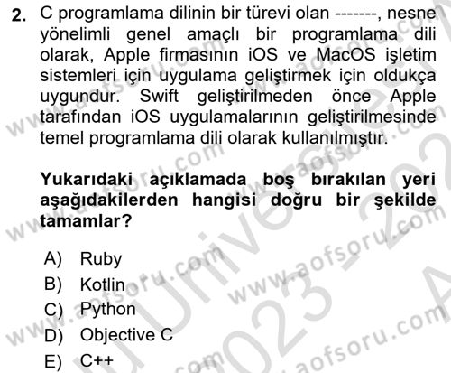 Mobil Uygulama Geliştirme Dersi Ara Sınavı Deneme Sınav Soruları 2. Soru