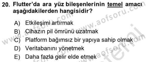 Mobil Uygulama Geliştirme Dersi Ara Sınavı Deneme Sınav Soruları 20. Soru