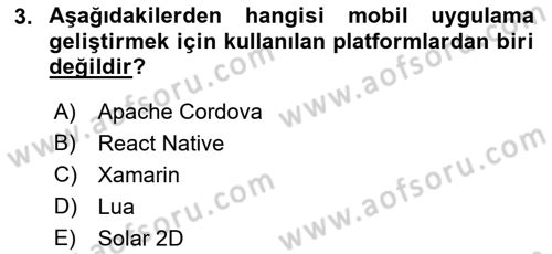 Mobil Uygulama Geliştirme Dersi Ara Sınavı Deneme Sınav Soruları 3. Soru