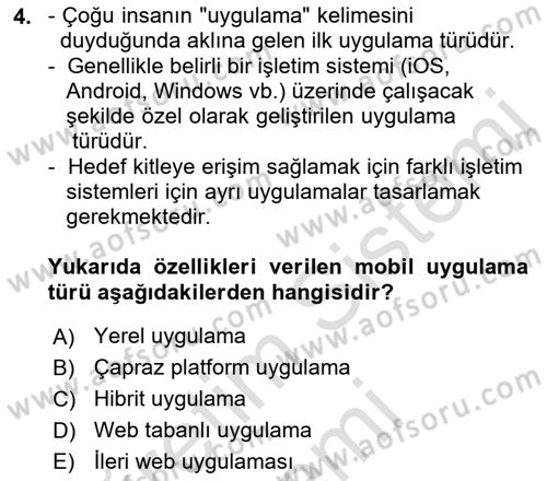 Mobil Uygulama Geliştirme Dersi Ara Sınavı Deneme Sınav Soruları 4. Soru