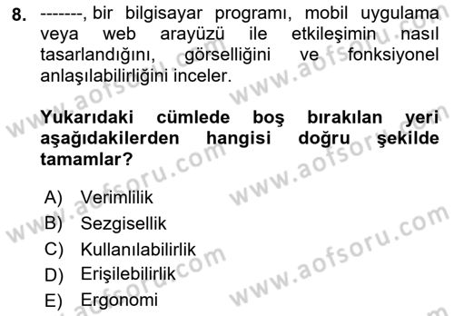 Mobil Uygulama Geliştirme Dersi Ara Sınavı Deneme Sınav Soruları 8. Soru