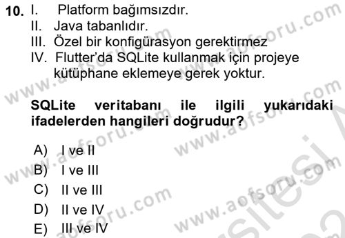 Mobil Uygulama Geliştirme Dersi 2023 - 2024 Yılı (Final) Dönem Sonu Sınavı 10. Soru