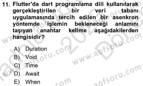 Mobil Uygulama Geliştirme Dersi 2023 - 2024 Yılı (Final) Dönem Sonu Sınavı 11. Soru