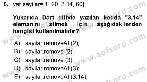 Mobil Uygulama Geliştirme Dersi 2023 - 2024 Yılı (Final) Dönem Sonu Sınavı 8. Soru