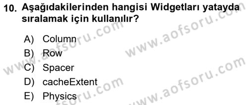 Mobil Uygulama Geliştirme Dersi 2023 - 2024 Yılı Yaz Okulu Sınav Soruları 10. Soru