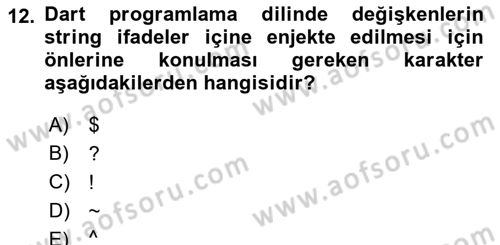 Mobil Uygulama Geliştirme Dersi 2023 - 2024 Yılı Yaz Okulu Sınav Soruları 12. Soru