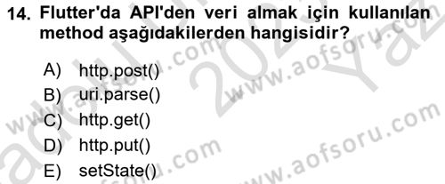 Mobil Uygulama Geliştirme Dersi 2023 - 2024 Yılı Yaz Okulu Sınav Soruları 14. Soru