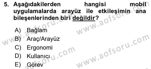 Mobil Uygulama Geliştirme Dersi 2023 - 2024 Yılı Yaz Okulu Sınav Soruları 5. Soru