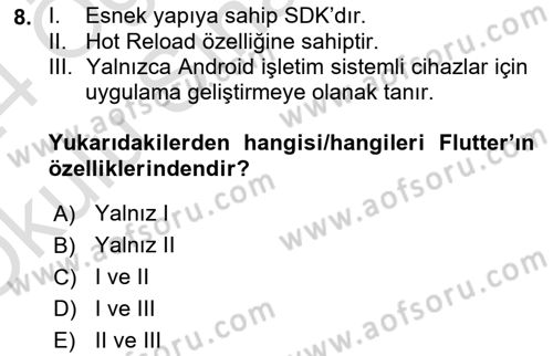 Mobil Uygulama Geliştirme Dersi 2023 - 2024 Yılı Yaz Okulu Sınav Soruları 8. Soru