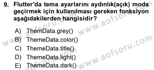 Mobil Uygulama Geliştirme Dersi 2023 - 2024 Yılı Yaz Okulu Sınav Soruları 9. Soru