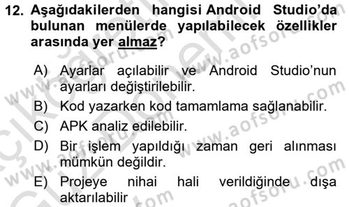 Mobil Uygulama Geliştirme Dersi Ara Sınavı Deneme Sınav Soruları 12. Soru