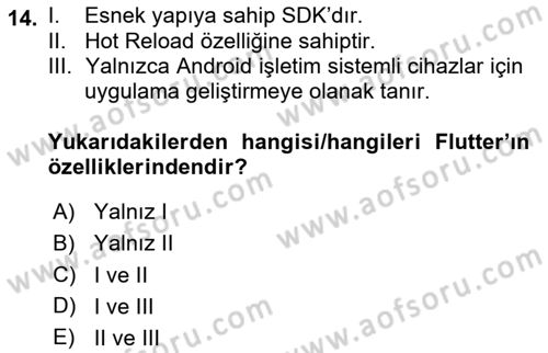 Mobil Uygulama Geliştirme Dersi Ara Sınavı Deneme Sınav Soruları 14. Soru