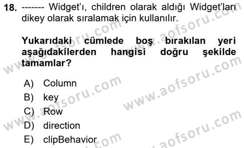 Mobil Uygulama Geliştirme Dersi Ara Sınavı Deneme Sınav Soruları 18. Soru